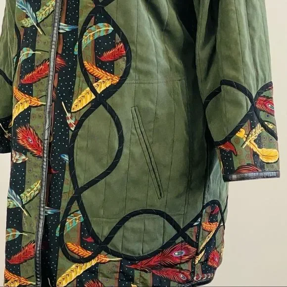 Wearable art reversible feathers green coat sz 18 - Picture 6 of 8